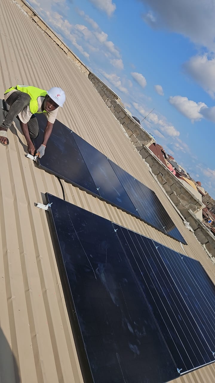 Solar panel installation on rooftop